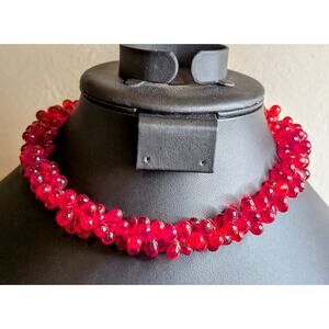 Artisan Red Teardrop Murano Glass Bead 14K Gold Clasp 15.5" Choker Necklace